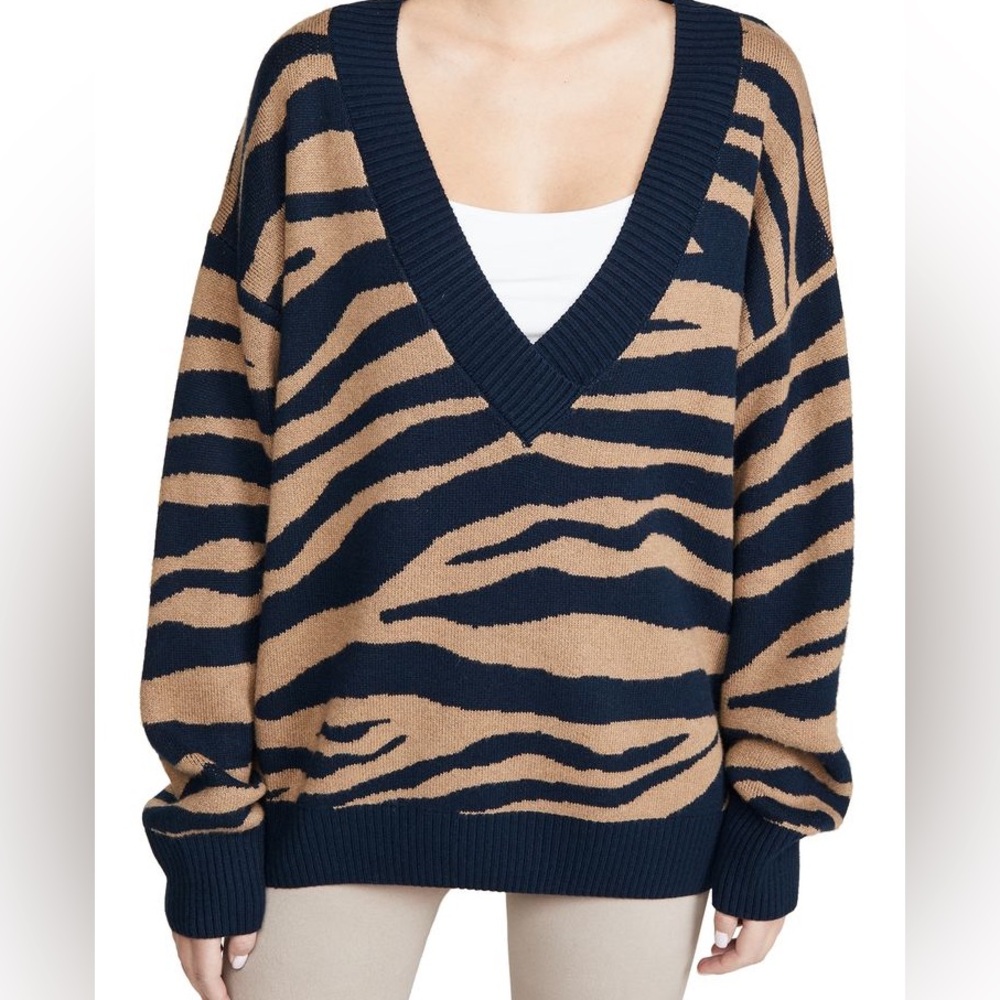 Varley deep v tiger sweater blue / brown size L